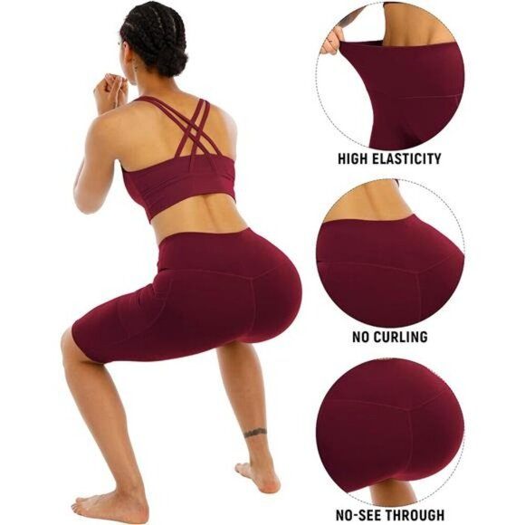 Womens High Waisted Biker Yoga Shorts 4 Pack with Pockets Workout Gym - Picture 4 of 6